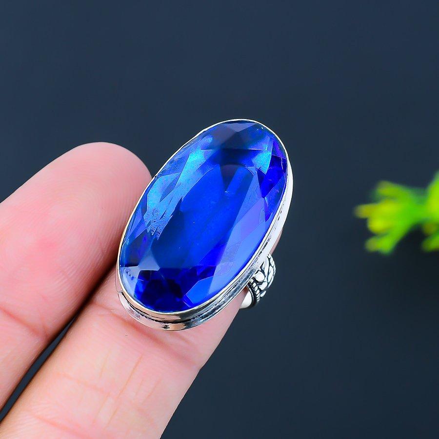 London Blue Topaz Gemstone 925 Sterling Silver Gift Jewelry Ring Size 8.5