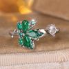 Green Crystal Maple Leaf Opening Rings For Women Vintage Gold CopperColor Engagement Ring Wedding Jewelry Valentine's Day Gift