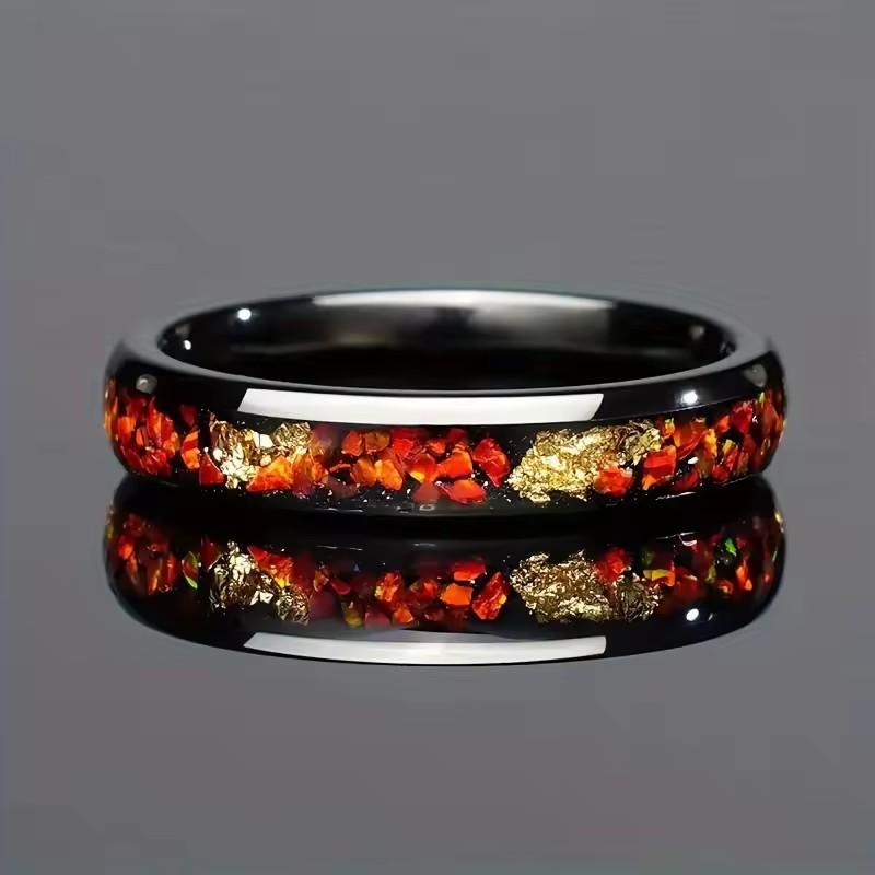 Autumn Maple Leaf Gold Foil Camellia Design Couple Rings Set Romantic Gift For Him And Her Anniversary Jewelry
