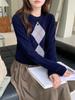 Women's Retro Diamond Pattern Wool Knit Sweater: Autumn/Winter Round Neck, Loose Fit, Slimming, Thickened Top