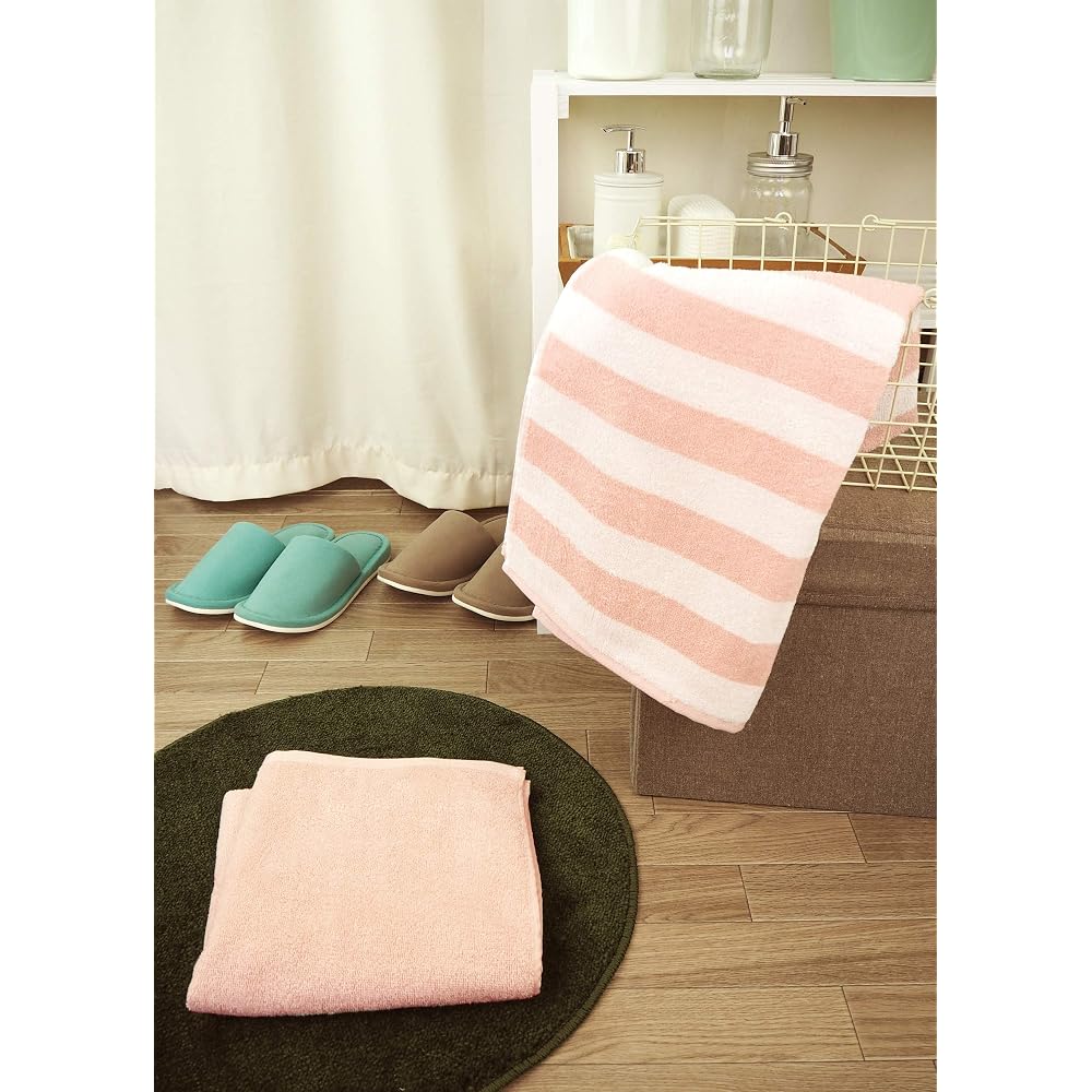 Kosugizen Mini Bath Towel, Bordered Pink, 50 x 100 cm, Small Size Bath Towel, Daily Use, Set of 2,