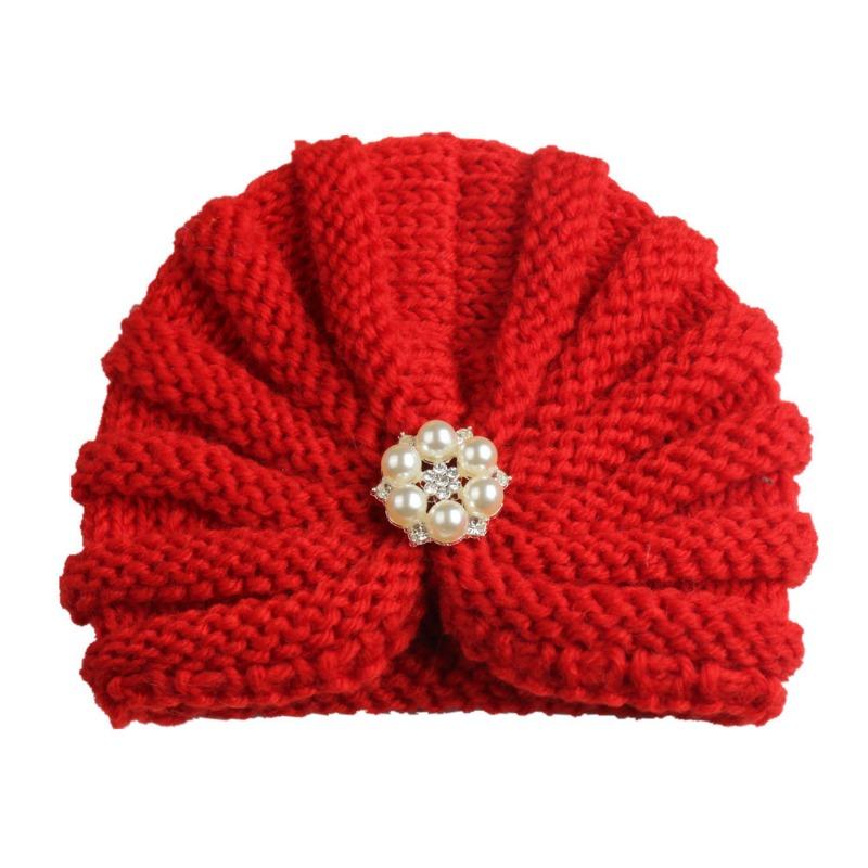 New Children's Products Winter, Solid Color with Diamond Baby Wool Hat, Baby Knitted Thermal Hat