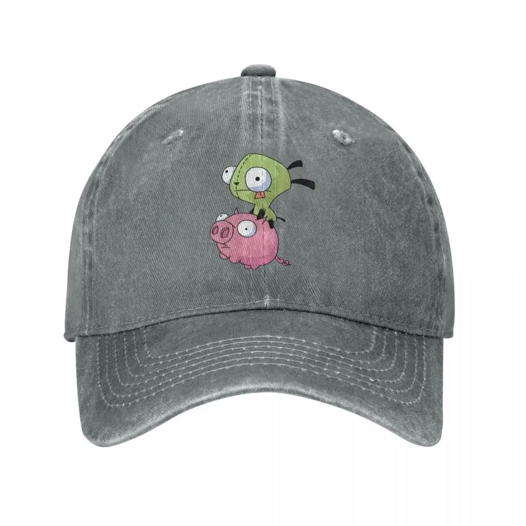 2026 Gir Riding A Pig Invader Zim Merch Unisex Baseball Cap Distressed Cotton Hats Cap Vintage Outdoor Summer Cap
