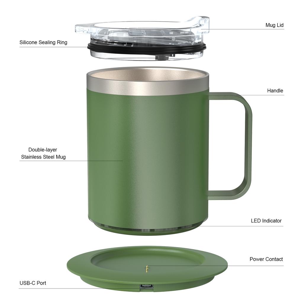 Self Heating Coffee Mug Warmer 12oz Smart Constant Temperature Mug USB Rechargeable Heated Coffee Mug with Lid for Travel/Office