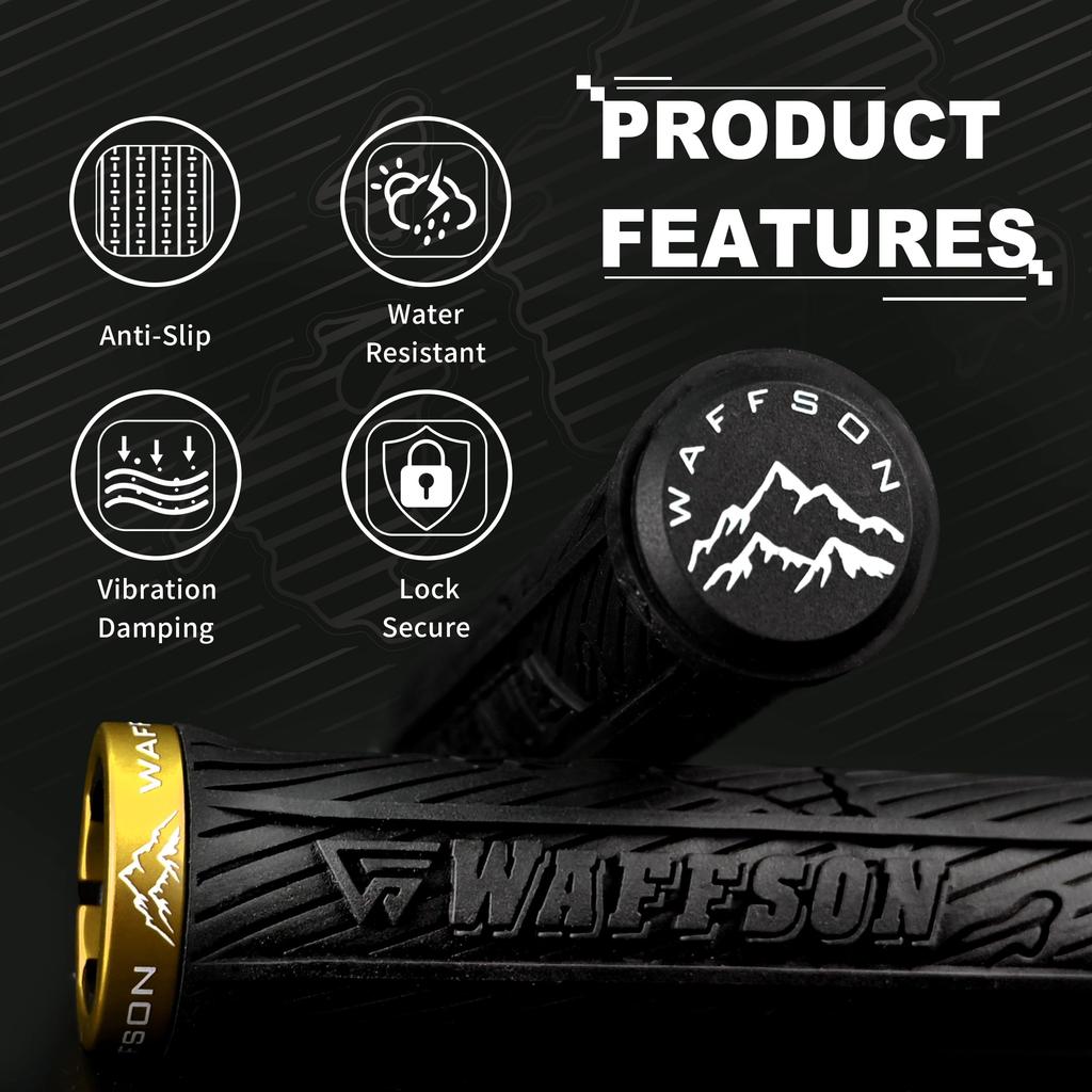 WFS World Map MTB Grips Single Clamp Ergonomic Mountain Bike Handlebar Grips Comfortable Vibration Damping for and Downhill Black and Gold Lock-On –