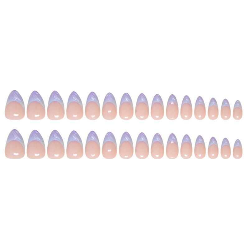 Fake Nails Wear Nail Fake Nails Blue And Purple Removable Nail Patches Simple Line Nail Patches 30 Pieces