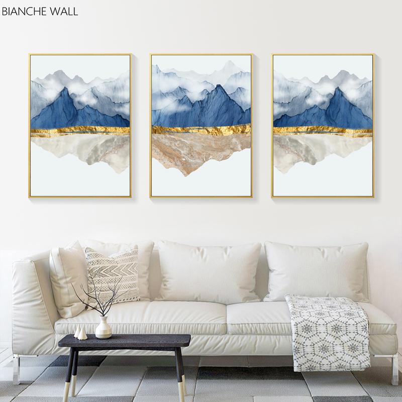 

Золотая линия, новые китайские чернила, пейзаж, пейзаж, абстрактная живопись, холст, печать плакатов, настенная художественная картина, современное украшение для дома и комнаты