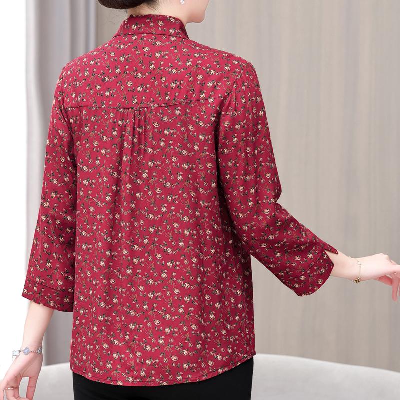 Women's Plus Size Floral Print Blouse – 3/4 Sleeve Button Down Casual Shirt (Sizes XL-6XL) for Middle-Aged Ladies