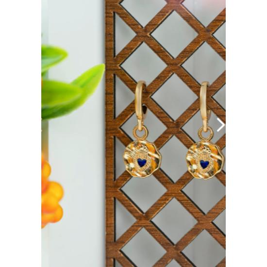 Special Design Zircon Stone 18k Gold Plated Medallion Heart Earrings