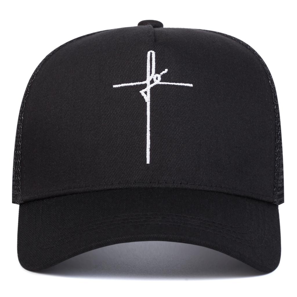 Men Personality Cross Embroidered Baseball Cap Mesh Hat Outdoor Adjustable Sunscreen Leisure Hat Spring Autumn Travel Tourism Beach Vacation