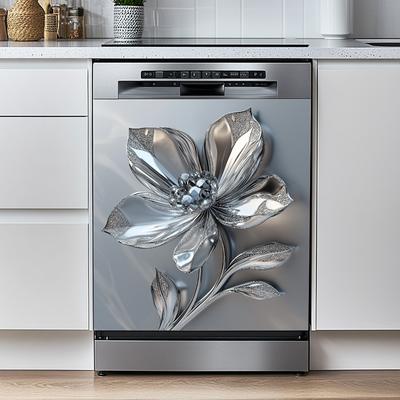 Autocolante Elegante Metalice cu Flori pentru Renovarea Electrocasnicelor de Bucătărie Autocolante Autoadezive pentru Frigider, Mașină de Spălat Vase, Perete