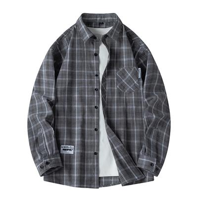 Men Shirt Plaid Flannel Loose Street Long Sleeve Casual Shirt Black Oversized Business Male Soft Dress Shirt Spring Autumn
