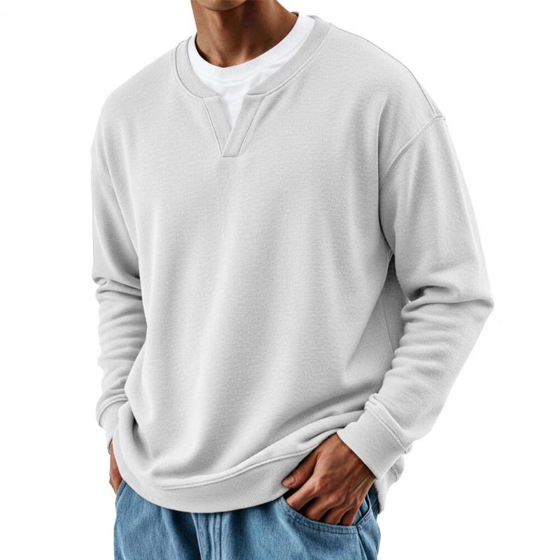 Mens Casual Henley Sweatshirt Light Green Solid Color Loose Fit Long Sleeve Crew Neck Pullover