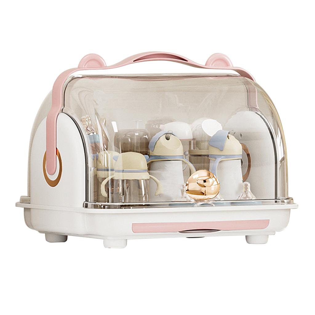 Baby Bottle Storage Box with Lid Dustproof Drying Rack Plastic Cabinet   for Toddler Tablewares