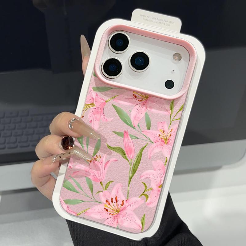 For iPhone 18 Pro Max Case White Flowers Print Leather Texture Silicone Cover For iPhone 17 16 15 14 13 Pro Max 16E 17E