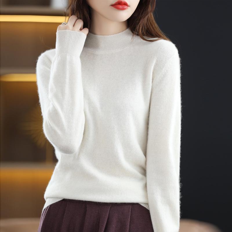 

Жіночий кашеміровий светр з напіввисоким коміром: Вільний та приталений крій, ідеально підходить для багатошаровості восени та взимку XXL білий