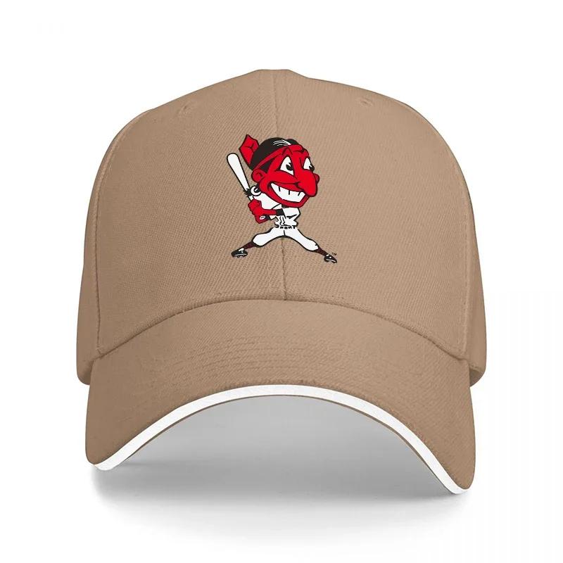 Red Devil Baseball Mascot Logo Black Adjustable Cap with White Trim and Embroidered Design for Sports Fans and Casual Wear