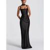 New Solid Color Temperament Strap Waist Dress Long Dress Sexy Square Collar Banquet Hip Wrap Evening Dress Fishtail Skirt