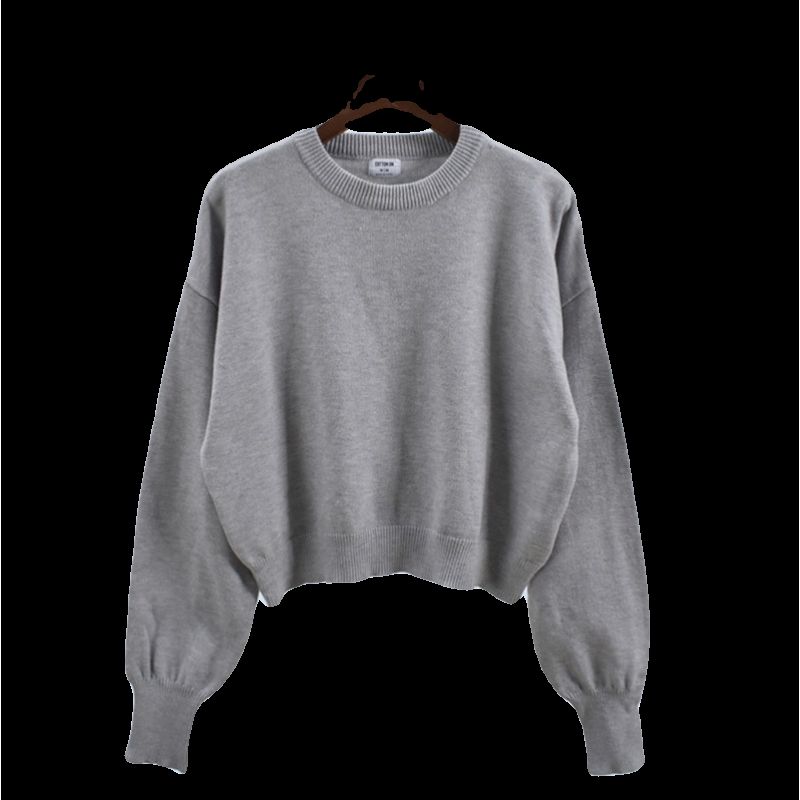 Export Cut Label Spring & Fall Knitting Bottoming Shirt Women's New Korean Style Lazy Style round Neck Loose Underwear Long Sleeved Top