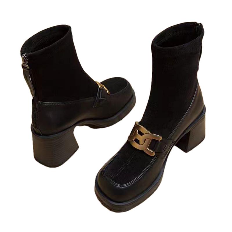 Chunky Women Ankle Boots Suede Retro Winter High Heels Shoes 2025 Trend Designer Pumps Gladiator New Motorcycle Botas De Mujer