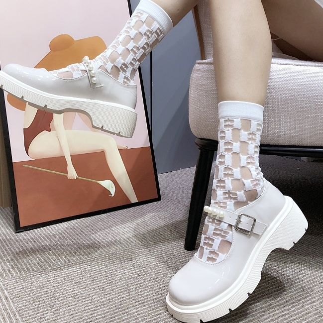5 Pairs Women's Pile Socks Thin Cotton Bottom Crystal Socks Transparent Black Silk Middle Tube Letter Glass Silk