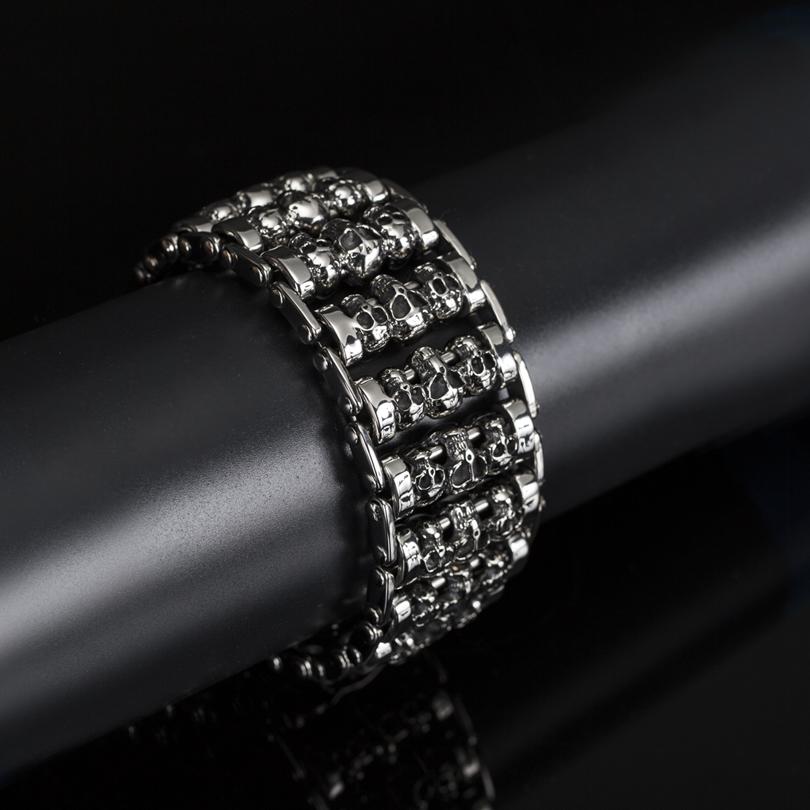 Bransoletka z ogniwami łańcucha ze stali nierdzewnej 316L o szerokości 35 mm, z czaszką szkieletową i łańcuchem męskim, biżuteria Punk Rock Ghost Biker, bransoletki męskie