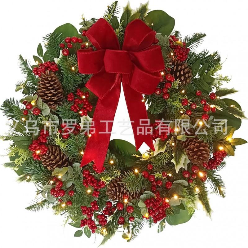 Christmas Decorations Set: LED String Lights Red Poinsettia Flowers Wreath Door Hanging Home Festive Interior