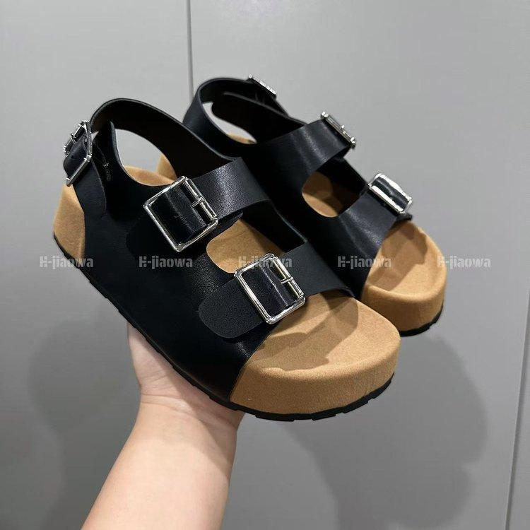 

Европейские и американские модные сандалии женские 2025 лето новые универсальные модные на толстой подошве увеличивающие рост повседневные пляжные биркеншток шлепанцы с одним ремешком 40