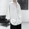 White Men's Lazy Style Five-point Sleeve Ice Silk Drooping Shirt Summer Handsome Fashion Brand Loose Casual Short-sleeved Jacket
