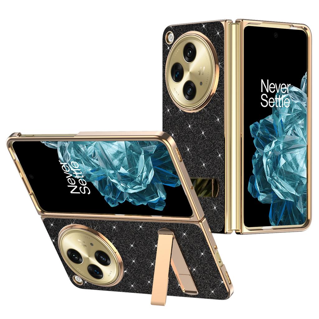 For OnePlus Open Case Kickstand Glitter PU Leather+PC Folding Phone Cover