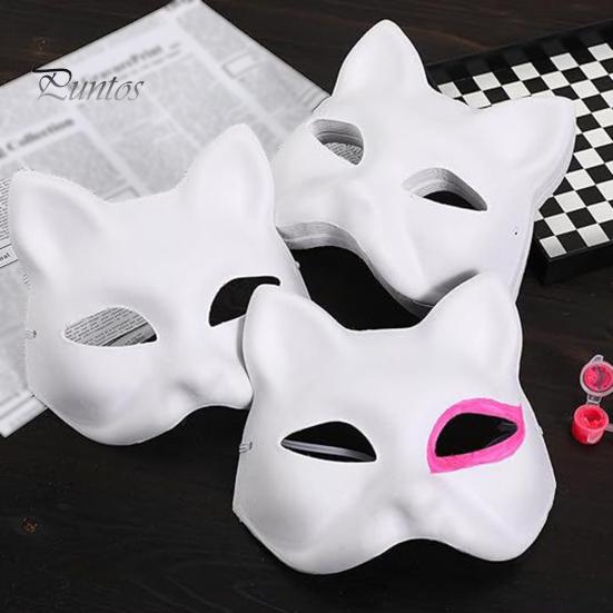 2/3/5/6/10/12/20 ks DIY masky na kočičí obličej Jednobarevný DIY ručně malovaný karnevalový ples Maškarní Halloweenský kostým Polštář na obličej ve tvaru zvířete