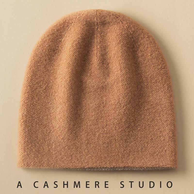 Women's Double-Sided 100% Pure Cashmere Beanie - Versatile Warm Knit Hat for Autumn/Winter