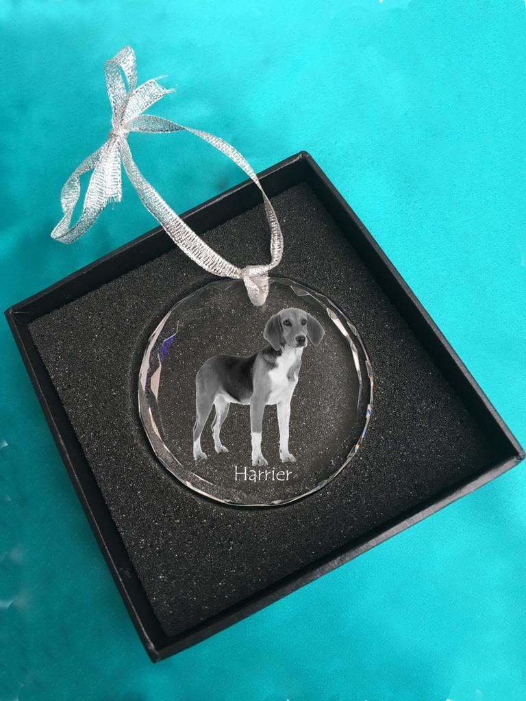 Harrier - Fotoğraflı kristal süs, kristalde köpek fotoğrafı, Art-Dog markasına ait kişiselleştirilmiş Noel ağacı süsü