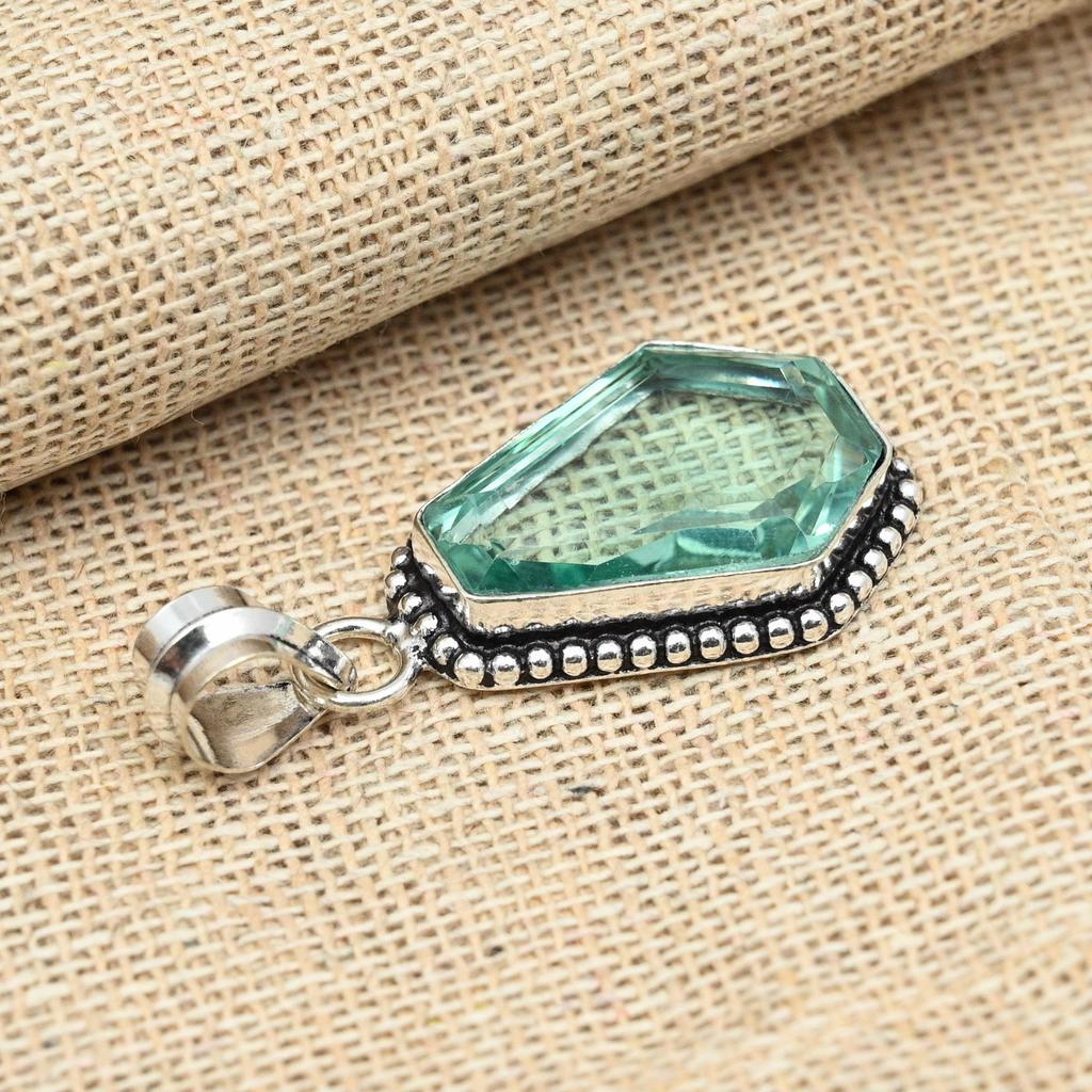 Aqua Apatite Gemstone Solid 925 Sterling Silver Pendant Handmade Jewelry For Gifts