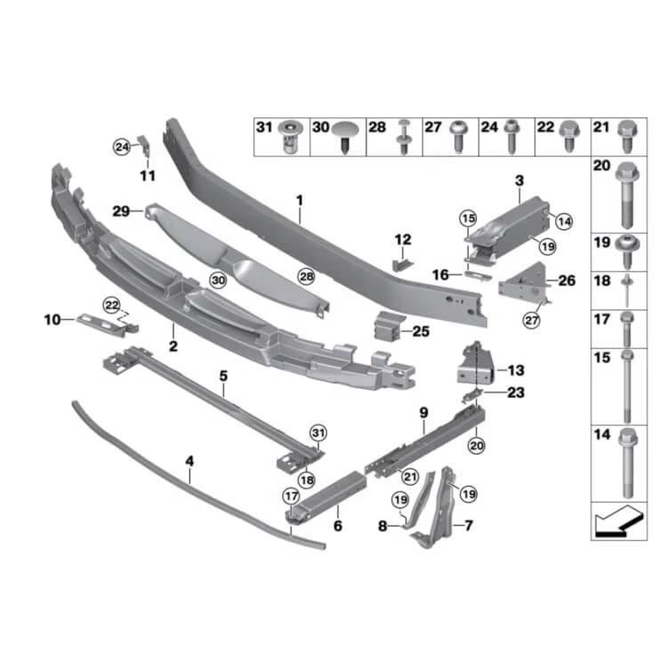 Mini Cooper F54 Right Front Bumper Support Bracket, Part #51117301586.