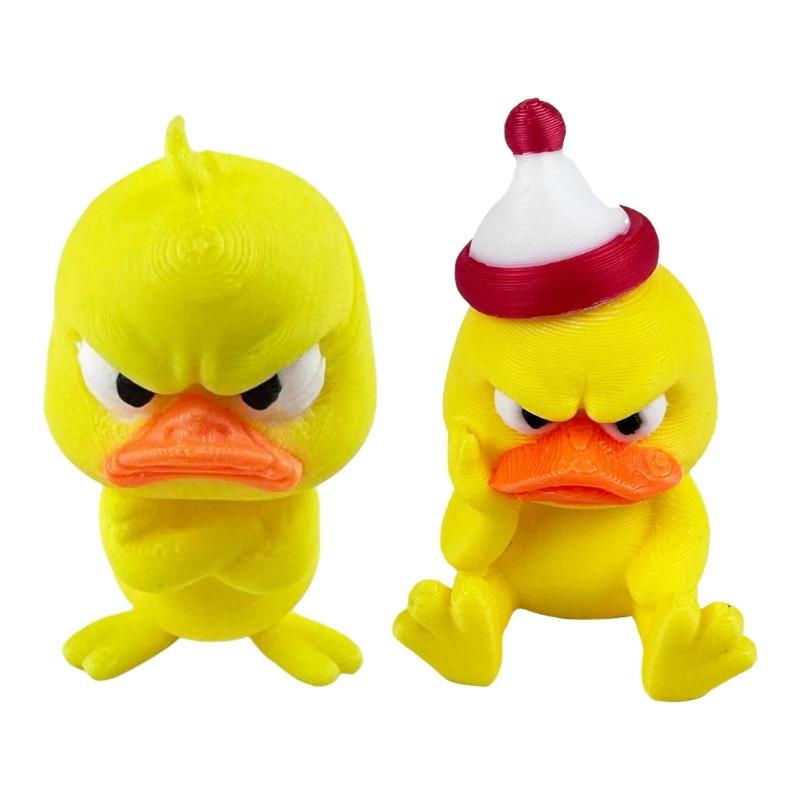 2pcs 3D Printed Angry Duck Figurine Home Decoration Gift For Kids Cartoon Yellow Duck Desktop Shelf Ornament