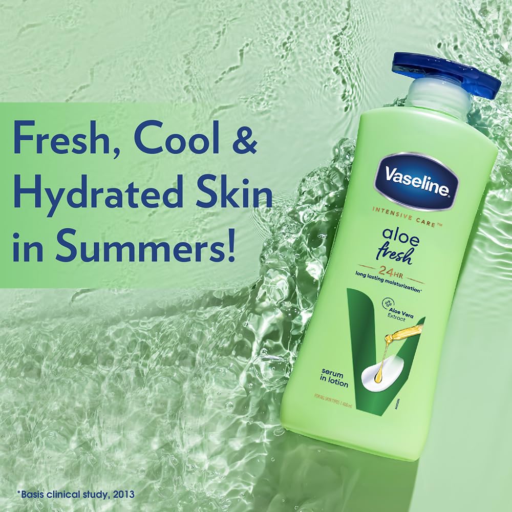 Vaseline Aloe Fresh Body Lotion 400ml Pack of 1 24HR Hydration Non-Sticky Lightweight Skin Moisturiser