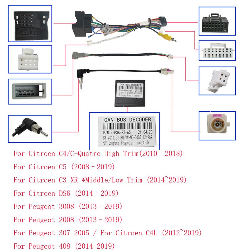 16PIN Car Android Radio Power Cord Adapter Wiring Harness Connector Canbus For Citroen C2 C3 C4 C4L DS4 2 B7 Berlingo Jumpy