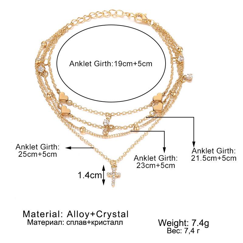 New European and American Style Heart-shaped Cross Anklet Set for Women Niche Fashion, Light Luxury, High-end Anklet