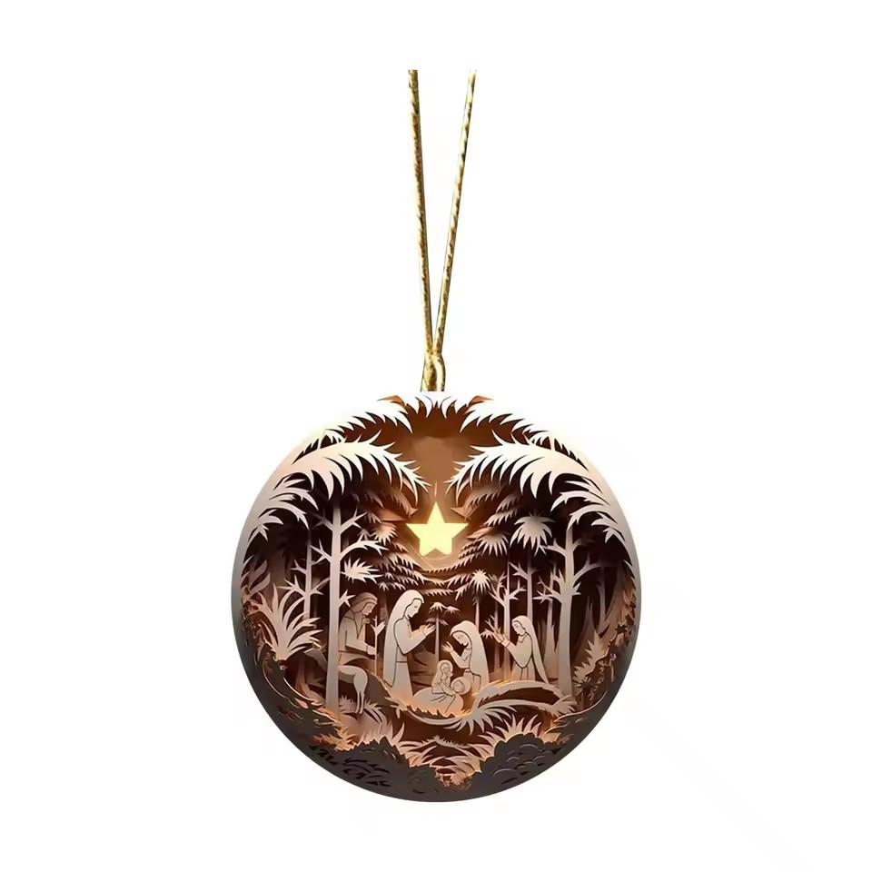 Painted Jesus Nativity Christmas Tree Pendant 2d Acrylic Keepsake Religious Ornament Creative Decoration Prayer Xmas Party