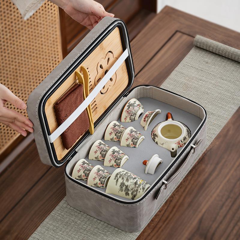 Retro Black Pine Plum Blossom Qingyun Pot Ru Kiln Kung Fu Tea Set Household Outdoor Tea Drinking Kuaike Cup Customized Printing