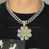Shiny Cuban Chain Hip Hop Necklace for Men Women Colorful Sunflower Pendant Iced Out Full Rhinestones Accessories