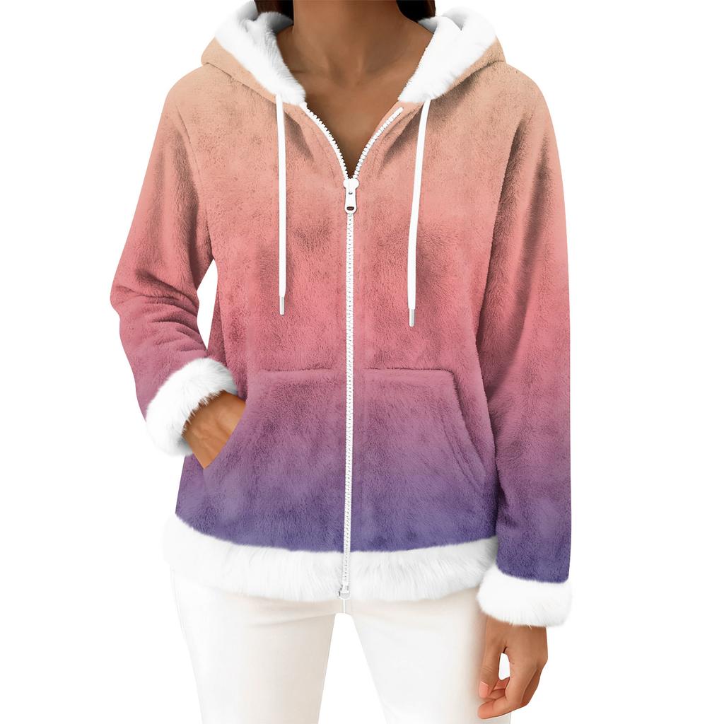 Kvinners avslappede mote langermet fleece hettejakke med glidelås