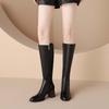 Krazing Pot Herbst-Winterschuhe aus Rindsleder, dicke High Heels, große Größe 34-Größe 46, Reißverschluss, Dekoration, prägnanter Stil, Damen, warm, Kniestiefel