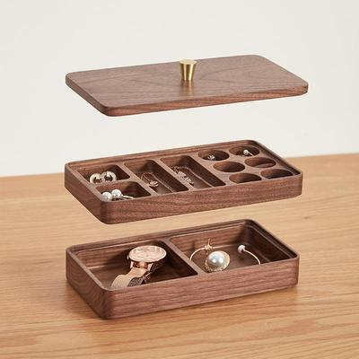 Black Walnut Jewelry Box: Double Layer Storage for Bracelets, Earrings, Necklaces, Rings - Perfect Valentine’s Gift