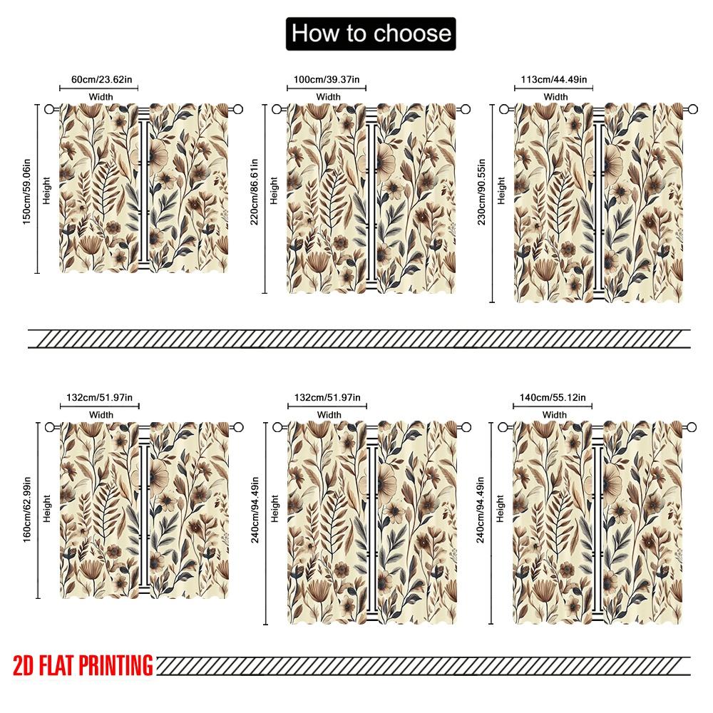 2D flat printing 2pcs Curtain Boho Garden of Nostalgia Branches Leaves Blackout Polyester Wall Decor for Holiday Family Party