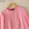 ZANZEA Women Casual Round Neck Lace Patchwork Loose 3/4 Sleeve Blouse