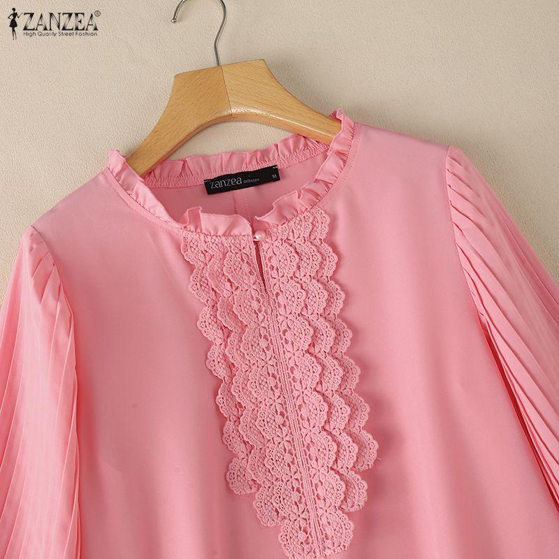 ZANZEA Women Casual Round Neck Lace Patchwork Loose 3/4 Sleeve Blouse