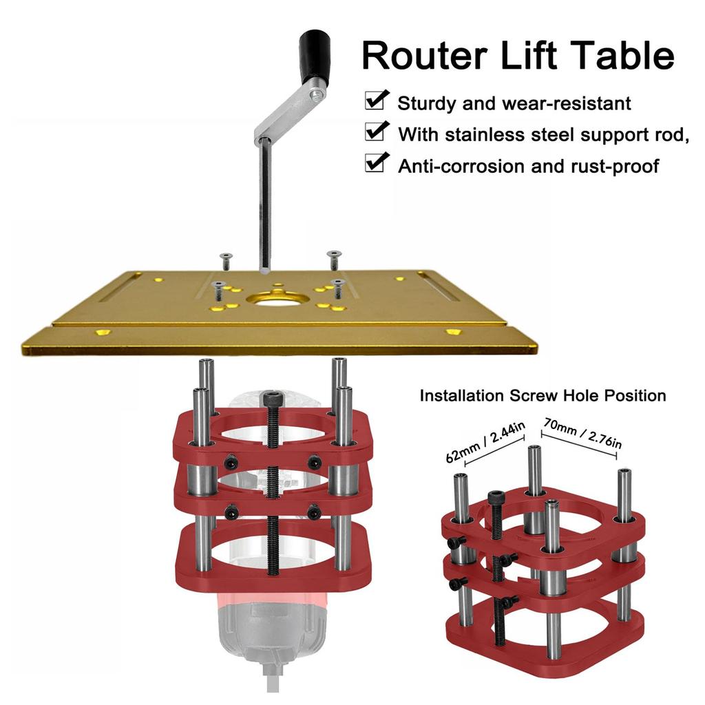Aluminum Alloy Router Table Lifting System Base, 64-66mm Diameter Motor with Crank Handle, Suitable for Making Router Worktables