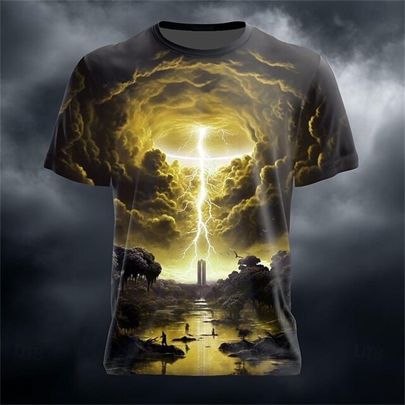 2025 New Men's Summer Round-neck T-shirt Outdoor Loose and Casual Short-sleeved Retro Men's Scary Ghost Face Print T-shirt